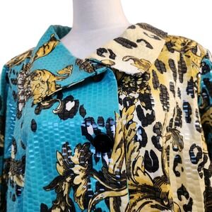 George Simonton Says Womens  Jacket Size 2X Blue Modern Artsy Glossy Chic Top‎